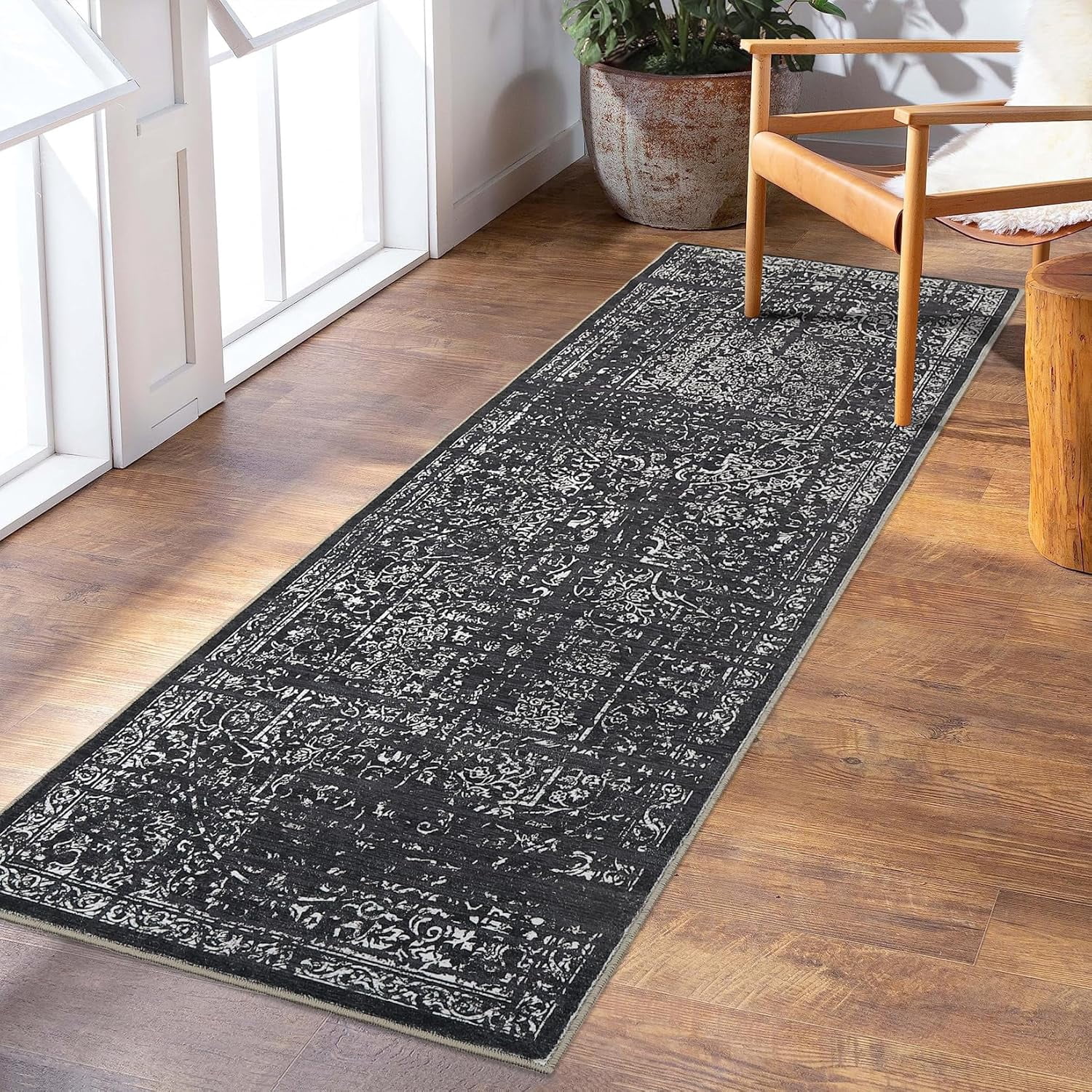 Hallway Runner Rug 2x6 - Black Kitchen Rugs Non Slip Washable Soft Touch Carpet Runner Rug Stylish Rug Runner Home Kitchen
