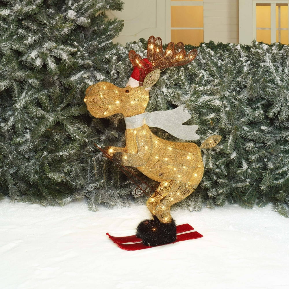 Holiday Time Christmas Decor 36" Glittering Mesh Skiing Moose Sculpture