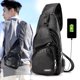 thumbnail image 1 of Bolso bandolera de cuero para mujer, bandolera de hombro, mochila de pecho con puerto USB para senderismo, camping y viajes al aire libre. ¡Oferta! 2024, 1 of 7