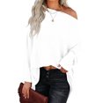 thumbnail image 3 of Suéter De Punto Batwing Manga Larga Un Hombro Color Puro Tops Casuales De Moda Para Mujer Blanco M, 3 of 5