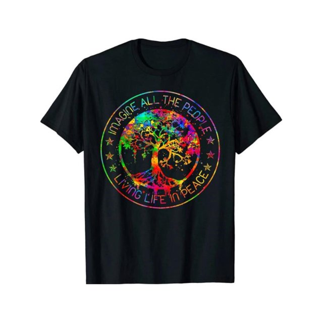 Father's Men T-Shirt - Cotton Short Sleeve 100% Cotton T Shirt All The People Imagine Living Life In Peace Hippie Tie Dye T-Shirt - Shirts
