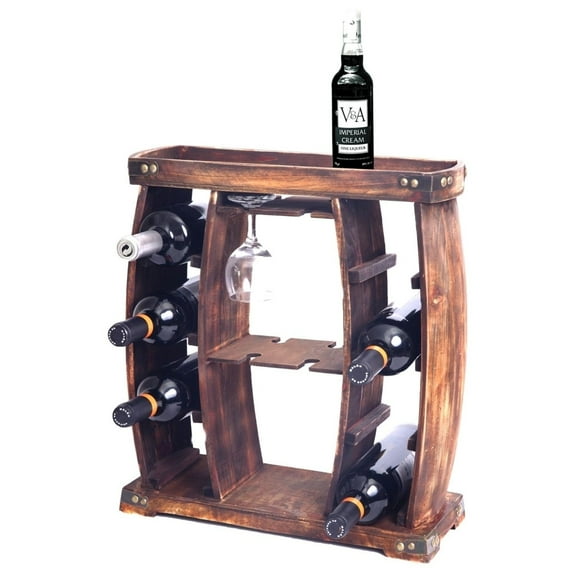 Rustic Wooden Wine Rack with Glass Holder-8 Bottle Decorative Wine Holder