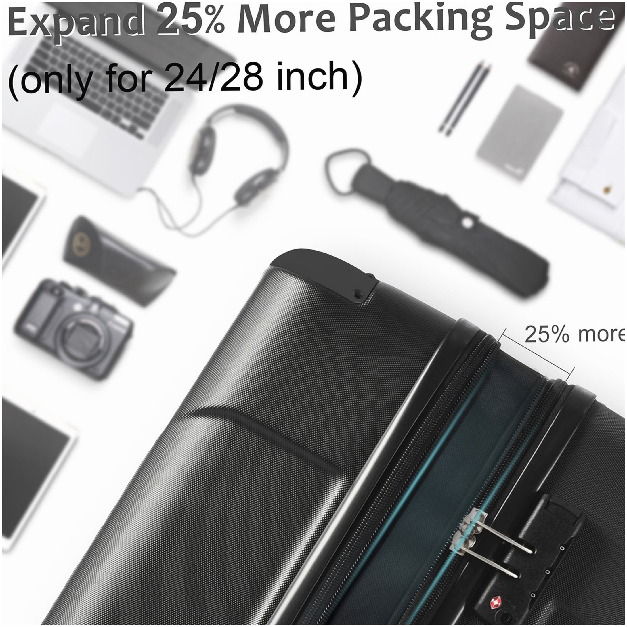 TSA Lock Expandable Suitcase Set, 2-Piece ABS Hardshell Luggage with Spinner Wheels in Black