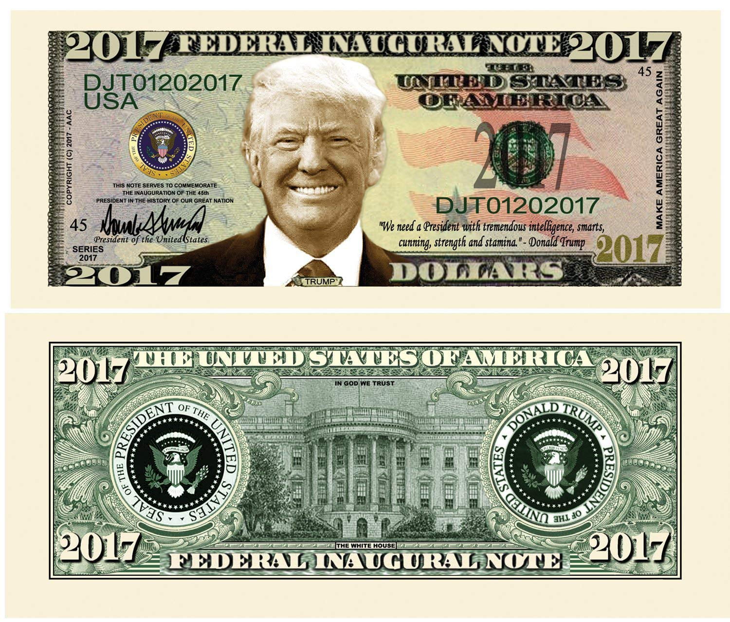 Pack of 25 Donald Trump 2020 Presidential Election Novelty Dollar Bills 