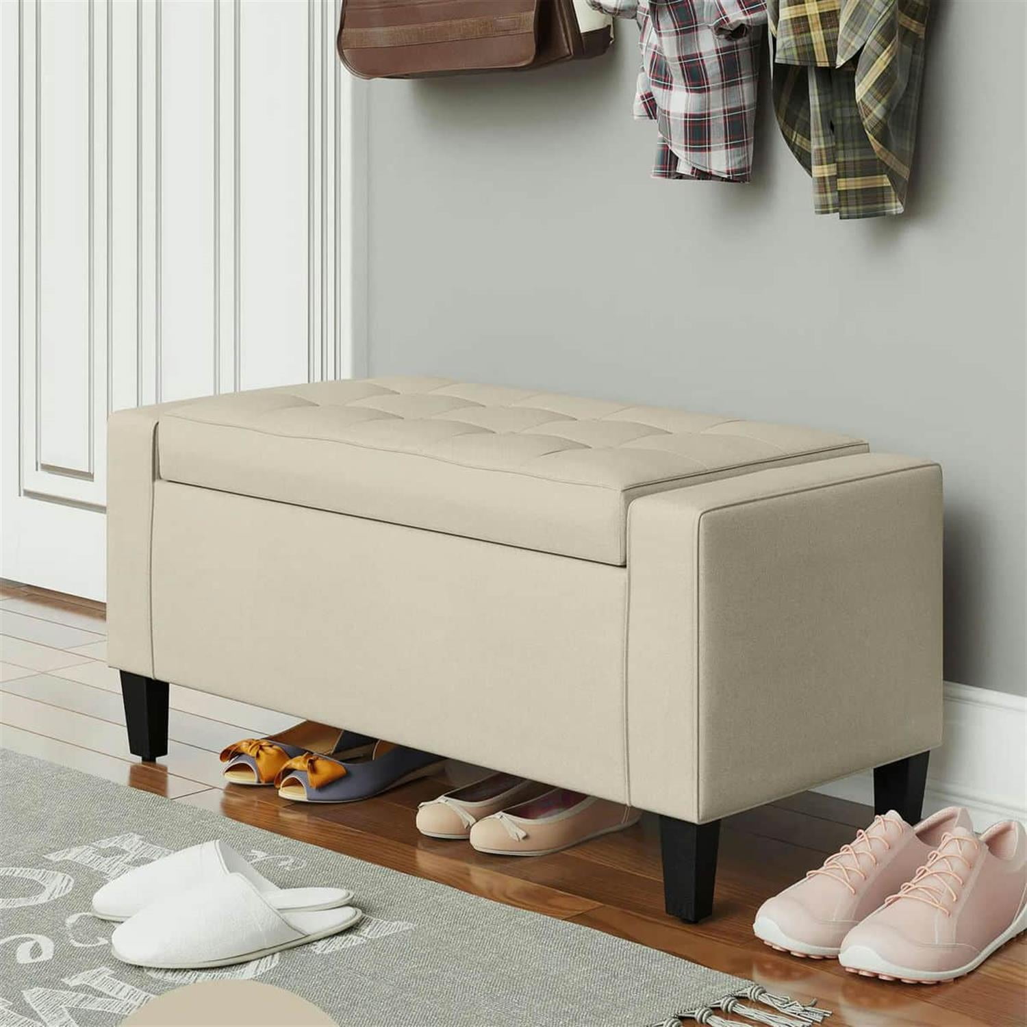 Demi Bonn 36" Upholstered Ottoman Bench, Button Tufted Storage Ottoman with Hidden Compartment, Lift-Top Ottoman for Living Room, Beige