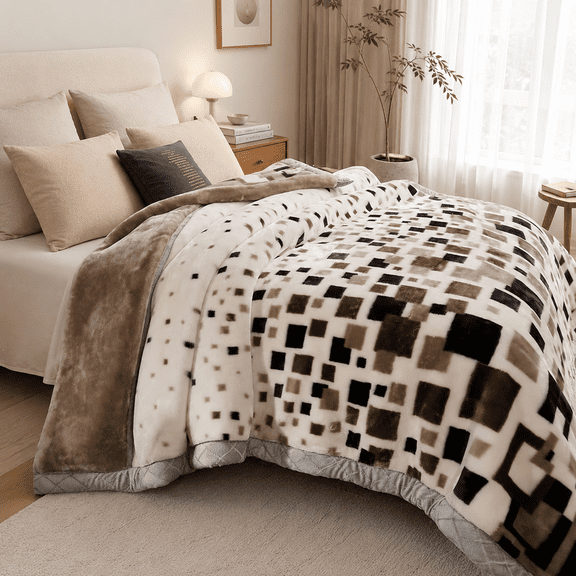 SHUBOZY Heavy Korean Faux Mink Fleece Blanket, 2-Ply Reversible Silky Soft Plush Warm Blanket, King Size 85 x 95 Inches