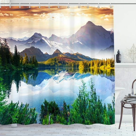 Mizhona Landscape Mountain Shower Curtain Forest Nature Shower Curtains for Bathroom Waterproof Washable Modern Decor 72"X72"