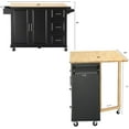 thumbnail image 2 of Kitchen Island 54" Large Rolling Kitchen Island Cart On Wheels with Drop Leaf 3 Drawers 1 Cabinet,Spice Towl Rack Mobile Kitchen Table with Storage Black, 2 of 6