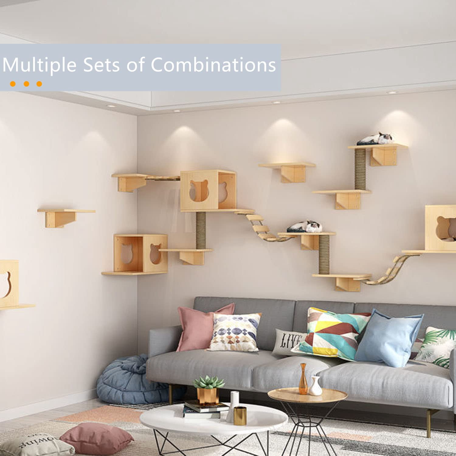 Cat Wall Shelves And Furniture Set With Condos  Perches Bridge Ladders Sisal Posts - Steps Houses For Cats (b)