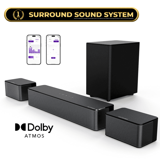 ULTIMEA 5.1 Dolby Atmos Sound Bar, Potencia Máxima de 450W, Sistema Sound Envolvente para TV, Subwoofer Inalámbrico con Refuerzo de Bajos, Envolvente Ajustable
