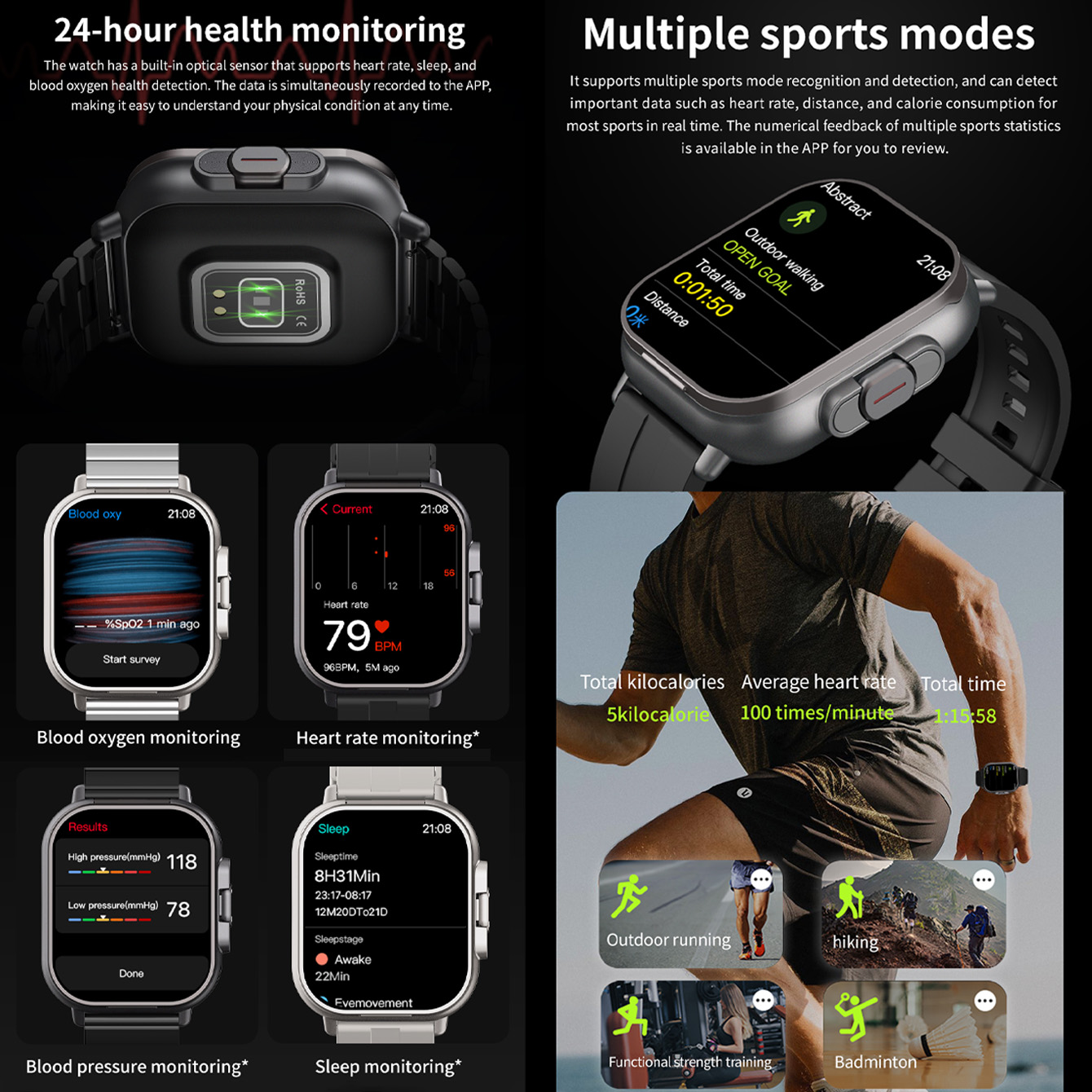 Effeokki 2-in-1 Smart Watch with Wireless Earbuds, Bluetooth Earphones, Compatible with iOS and Android