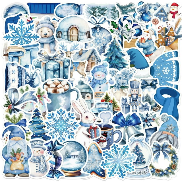 50 pegatinas Winter Blue para álbum de recortes, ordenador portátil, guitarra, W