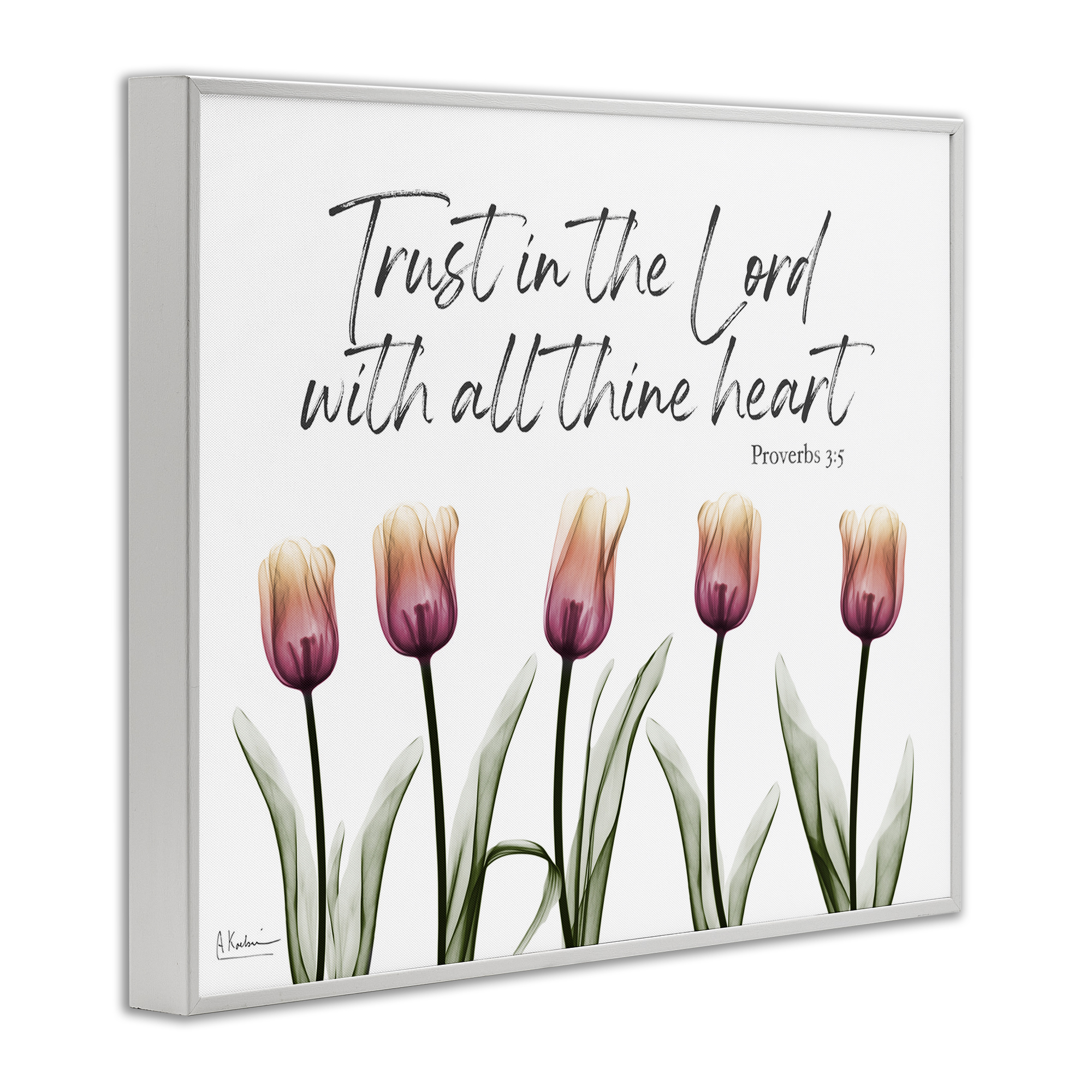 Stupell Industries Trust The Lord Tulips Religious Painting White Framed Art Print Wall Art, 30 x 24
