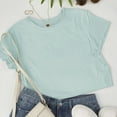 thumbnail image 4 of Women Short Sleeve Cropped T-Shirts Crew Neck Loose Crop Tops Summer Casual Drop Shoulder Basic Tees Mint Green XL, 4 of 5