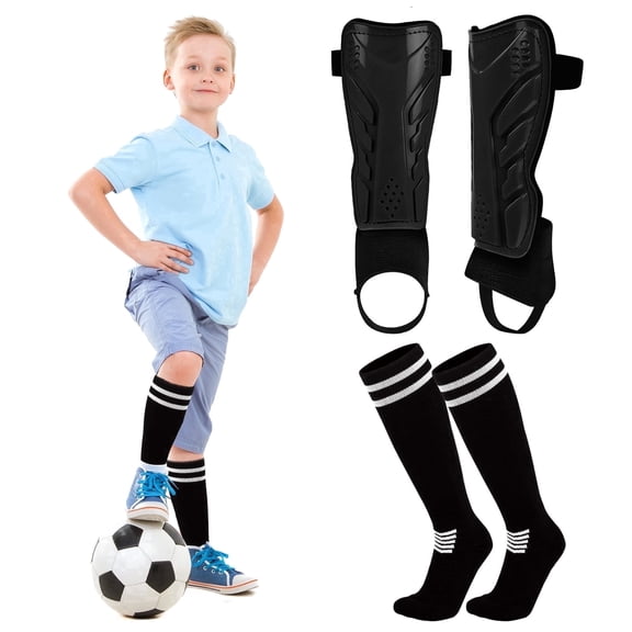 Amaopus Soccer Shin Guards and Socks for Youth & Toddlers with Ankle Protection, 2-in-1 Football Leg Guard Set - Lightweight Breathable Adjustable Shin Pads Boys Girls Ages 8-11 (Black - M)