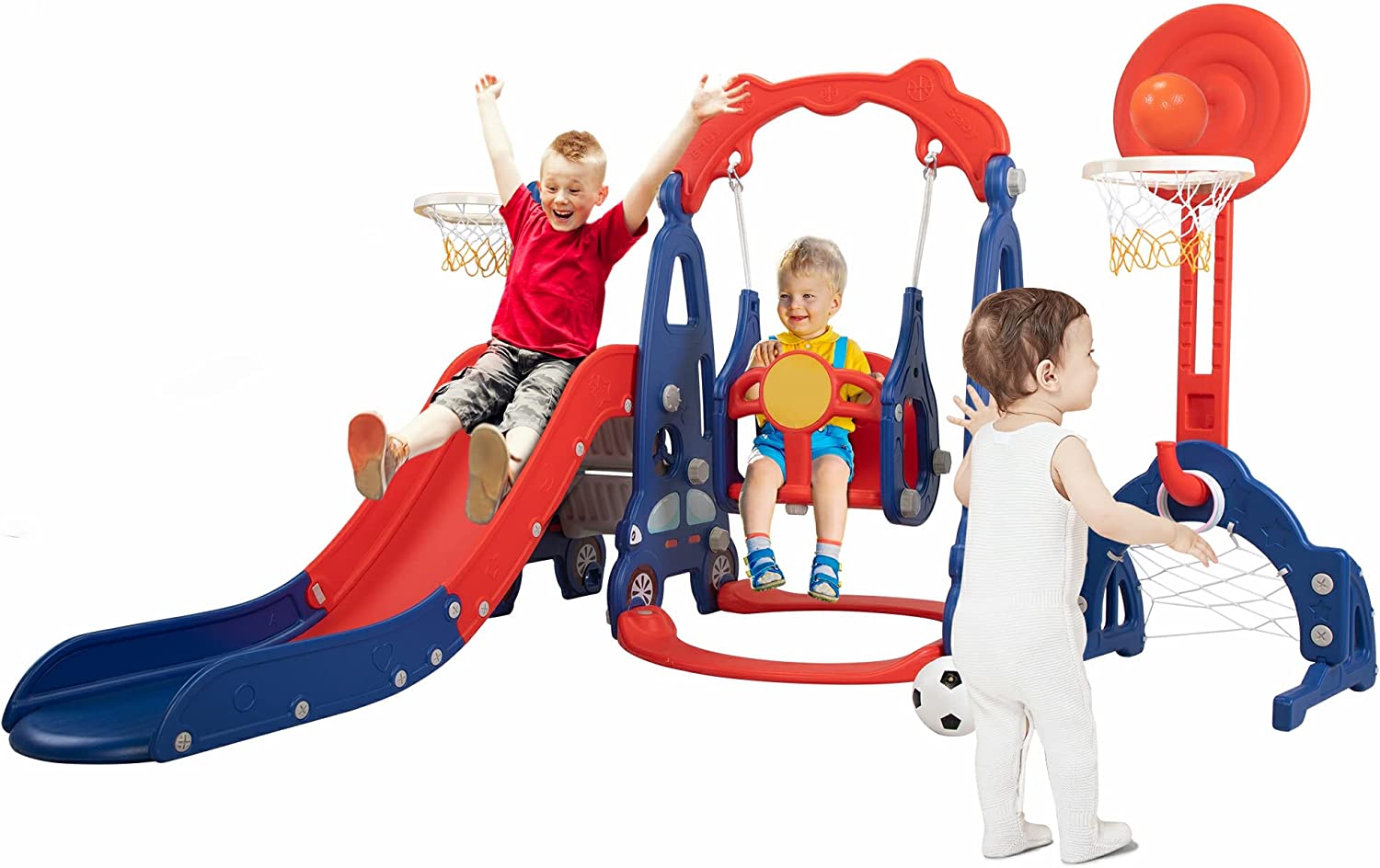 MOCA 5 in 1 Kids Slide for Toddlers Age 13 Slide and Swing Set for