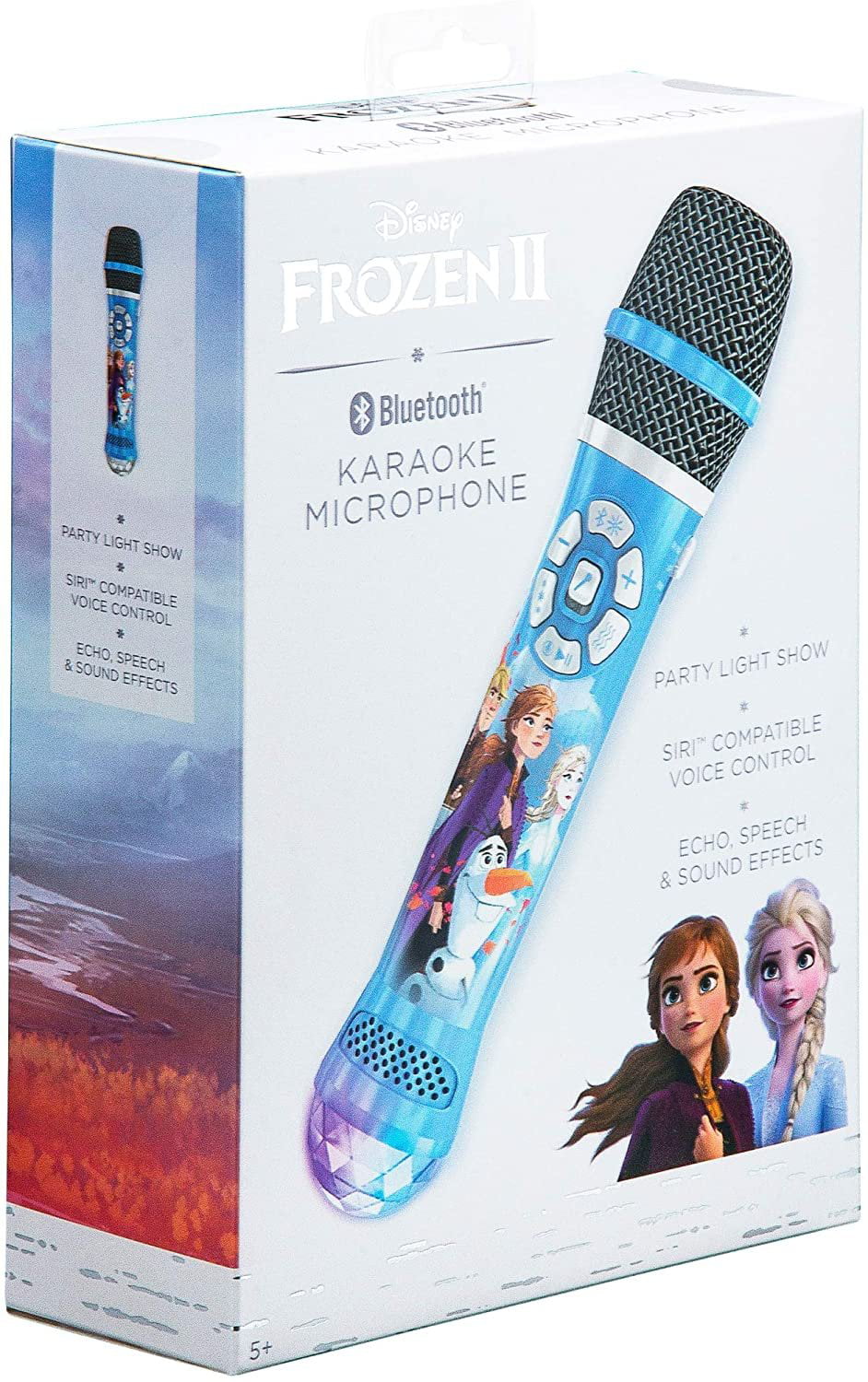 Disney Frozen 2 Bluetooth Karaoke Microphone with LED Disco Party Lights Karaoke Machine for Kids Portable Bluetooth Speaker Compatible with Apple Samsung Siri and Google Assistant