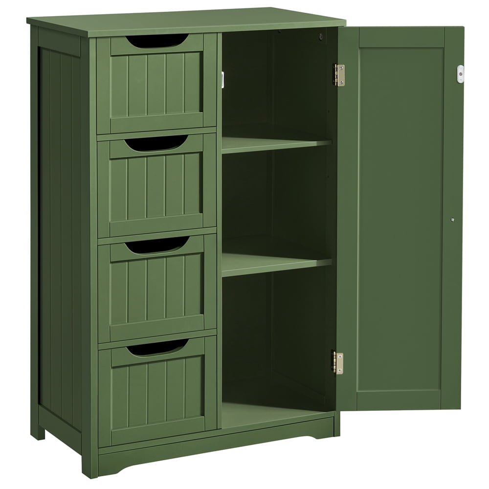 Yaheetech Modern Wooden Bathroom Storage Cabinet with 4 Drawers and Cupboard, Green