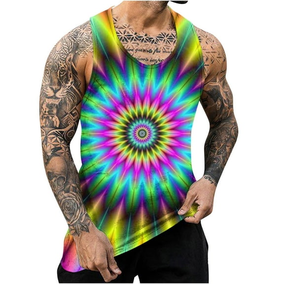 Tanks Tawop Mens Tank Tops Round Neck Sports Printed Casual Fashion Muscle Tank Tops for Men Green L
