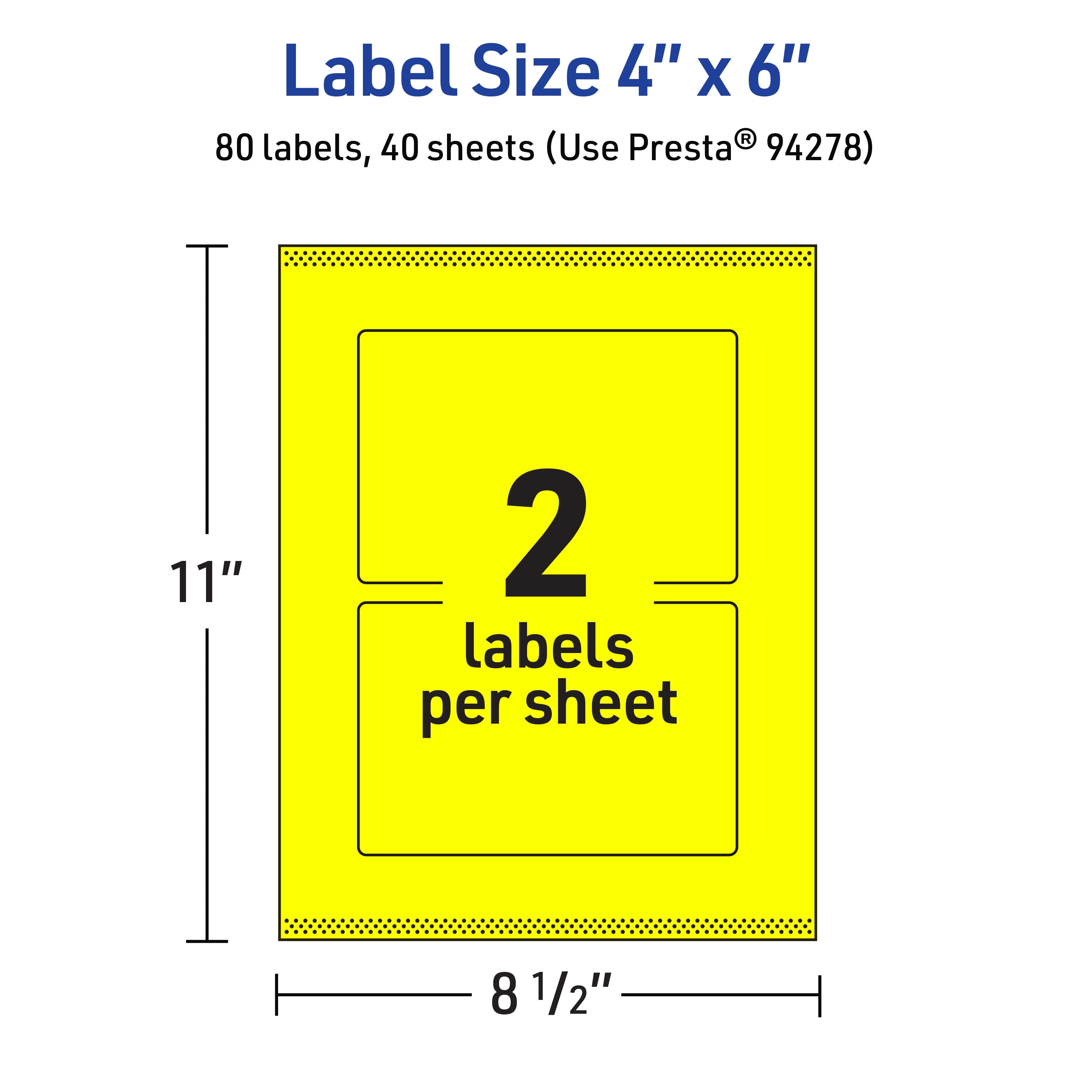 Avery Printable Rectangle Labels, Neon Yellow, 4" x 6", 80ct