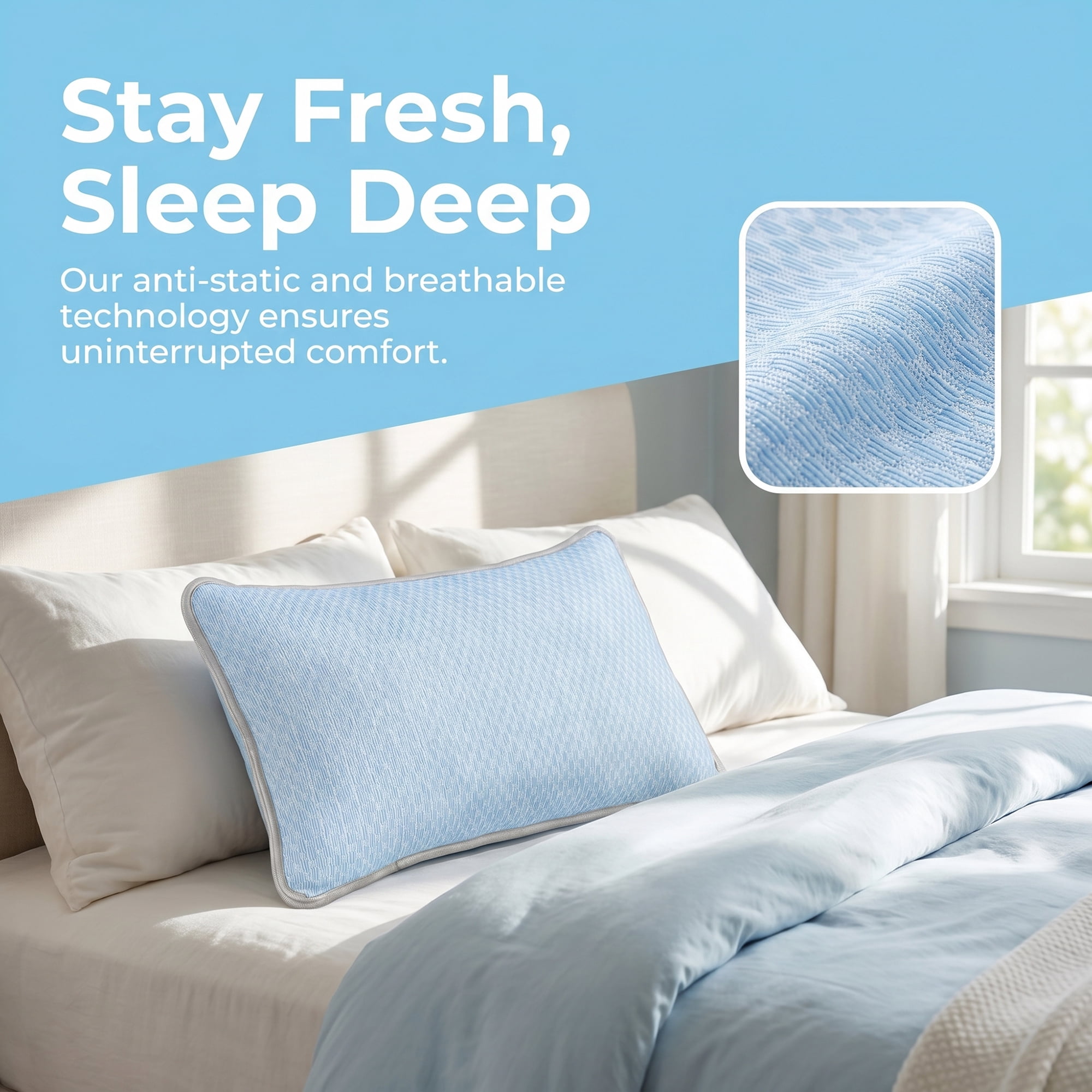 Unique Bargains Hypoallergenic Polyester Quilted Standard-size Pillow Protector Blue B