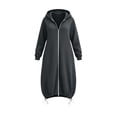 thumbnail image 5 of Womens Fall Coats Solid Color Hooded Zip Up Cardigan Oversized Drawstring Hem Maxi Hoodie Coat with Pockets XXL, 5 of 9