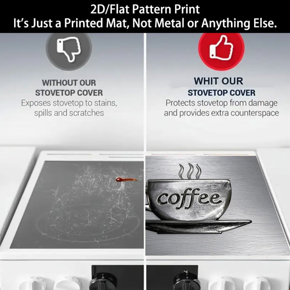 1 2D/flat stove cover protection pad, embodged coffee cup pattern design, 28.3x20.5 inches (72×52cm), easy to clean, perfectly suitable for any kitchen, washing machine, dryer, stove panel protection