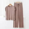 thumbnail image 2 of MOJOGO Woman's Two Piece Pajamas Set Cap Sleeve Crewneck Tees Loose Long Pants Spring Summer Sleepwear Suit Khaki 2XL, 2 of 5