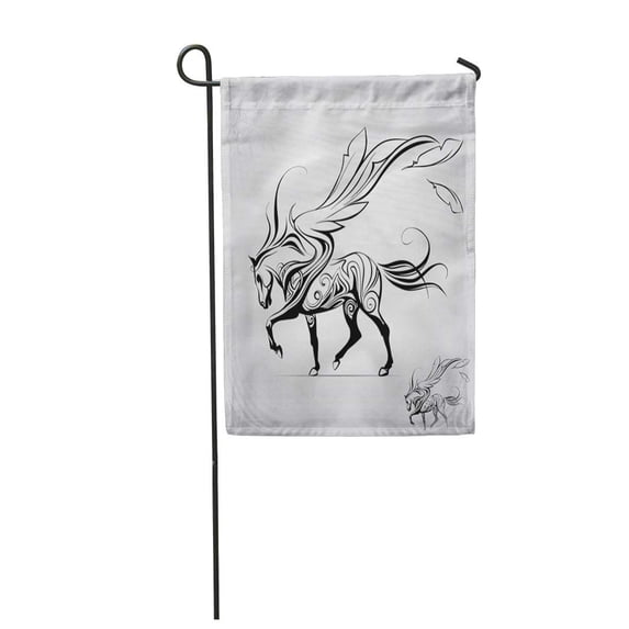 SIDONKU Horse Pegasus Walking Against The Wind Race Tribal Tattoo Garden Flag Decorative Flag House Banner 12x18 inch