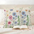 thumbnail image 3 of Colorful Flowers Pillow Covers 2 Pack Vintage Spring Pink Blue White Floral Butterfly Linen Texture Pillowcase Waterproof Outdoor Throw Pillow Cover for Patio Garden Square Cushion 20”x20”, 3 of 9