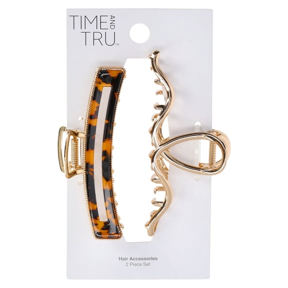 Time and Tru Women's Hair Claw Clips, 2-Pack