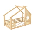 thumbnail image 4 of Miniyam Twin Floor Bed for Kids with Guardrails and Roof, Montessori House Bed Frame, Natural, 4 of 7