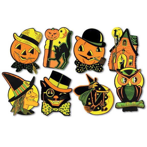Club Pack of 96 Orange and Yellow Halloween Character Cutout Decors 9.25"
