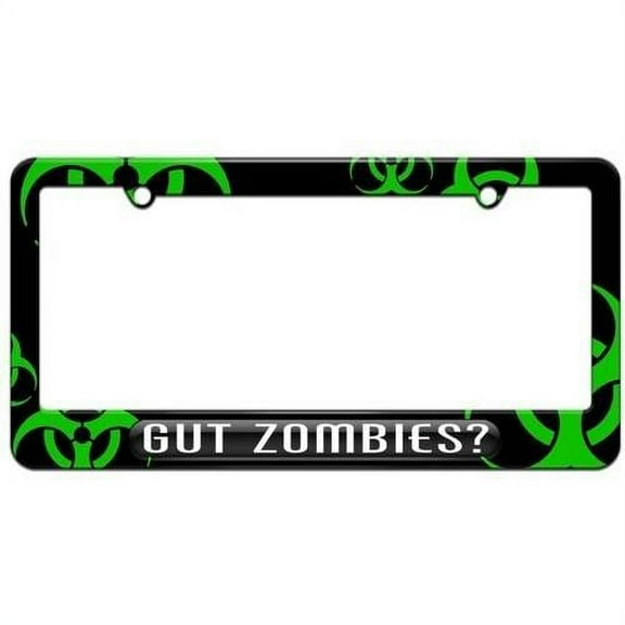 Gut Zombies, Hunting License Plate Tag Frame, Green Biohazard Design