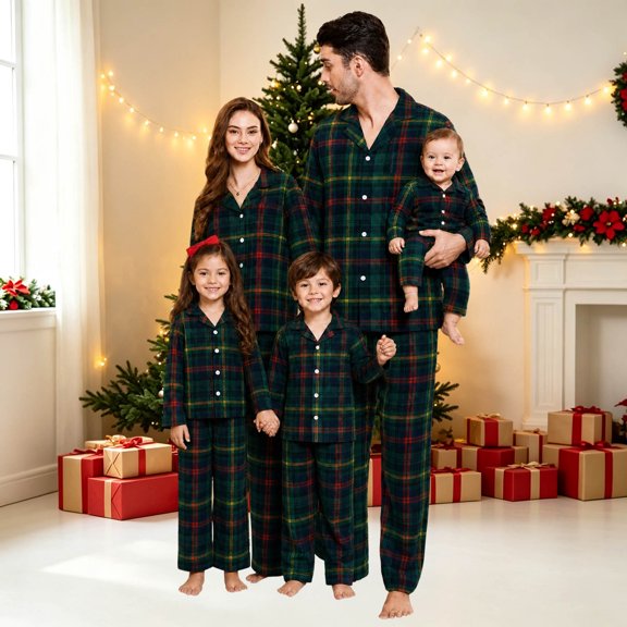YUANxueke Christmas Matching Family Pajama Sets Fashion Plaid Holiday Soft X-mas Sleepwear Sets