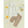 thumbnail image 2 of Faithtur Boys Autumn 2PCS Pants Sets Solid Color Long Sleeve Button Hooded Tops and Elastic Band Pants Sets, 2 of 9