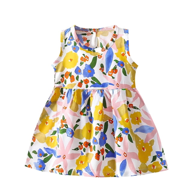 Odeerbi Niñas Verano Algodón Vestido Tanque Floral Vestido Sol Sin Mangas A-Vestido Sin Mangas de Princesa