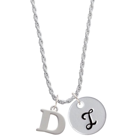 Delight Jewelry Silvertone Large Initial - D - Silvertone Script Initial Disc - I - Charm Necklace, 20"+3"