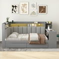 thumbnail image 3 of Euroco Wood Full Size Daybed with Storage Desk and Shelves, Bed with Upholstered Headboard and Backrest, LED Light, USB Ports and Drawers, Gray, 3 of 16