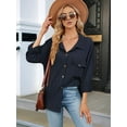 thumbnail image 5 of Womens Cable Knit Light-Weight Shacket Button Down Shirts Long Sleeve Casual Oversized Blouses Tops Navy Blue M, 5 of 8