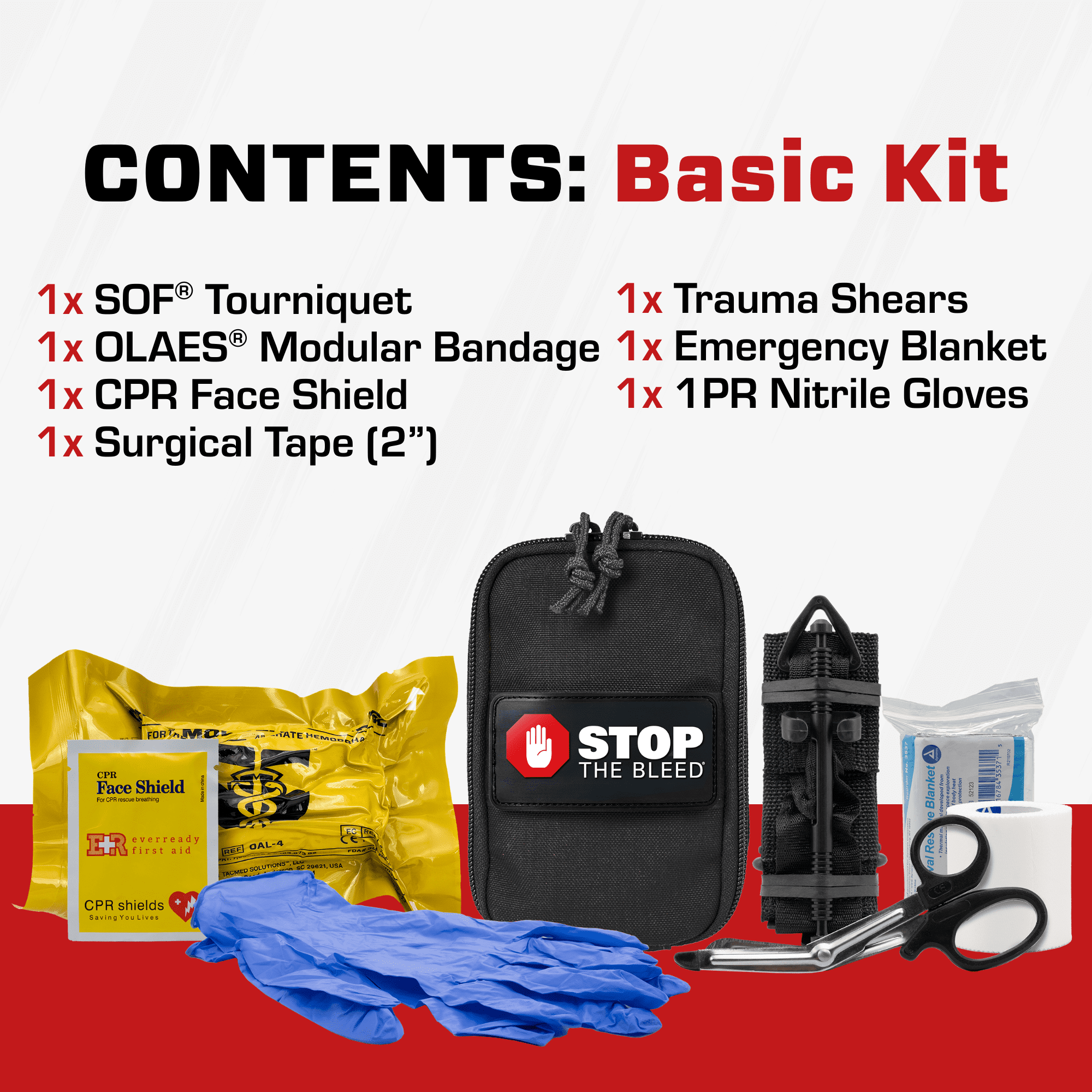 Stop The Bleed Kit, TacMed Solutions – Basic Bleeding Control Black Nylon Pouch, Compact, Easy-to-Use Hemorrhage Control Kit, Emergency First Aid with Tourniquet and Emergency Bandage