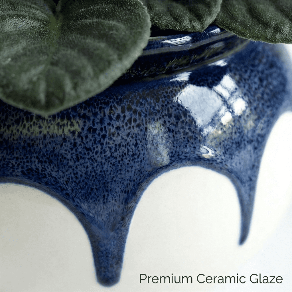 BUYMAX 6 inch Self-Watering Planter, African Violet Pot for Indoor Plants, Ocean Blue Reactive Glaze, Stoneware Ceramic Flower Pot for Home & Office Decor