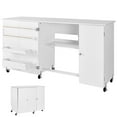 thumbnail image 1 of KFFKFF Table de Couture Pliante, Table de Machine à Coudre Polyvalente avec Armoire, Design Compact, Roulettes, Chevilles en Bois, Plateaux de Rangement et Tablette, Blanc, 1 of 9