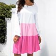 thumbnail image 2 of PVCS Femmes Mode Vacances Solide Épissage Col Rond à Manches Longues Partie Robe de Plage, 2 of 9
