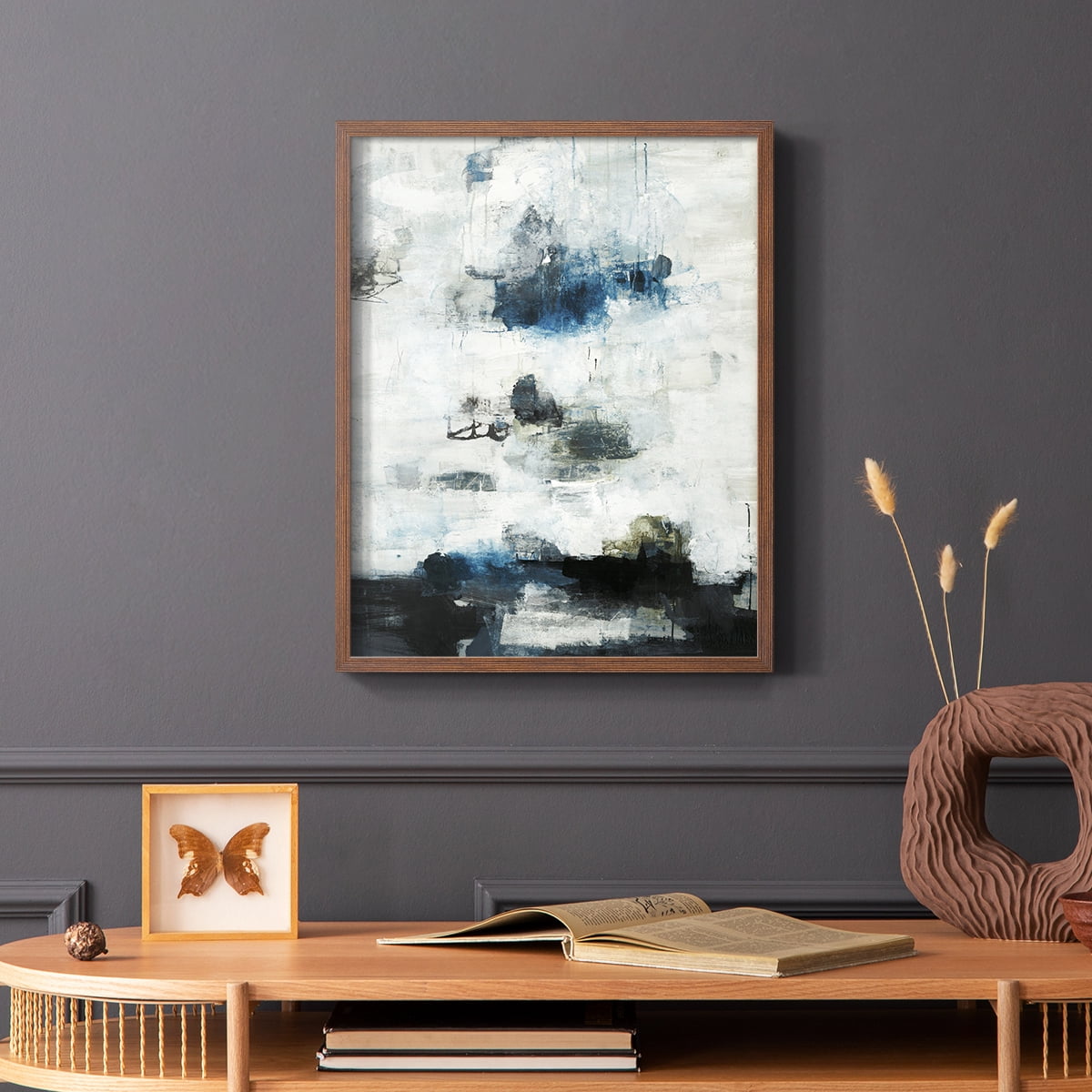 Black & Blue Framed Print in Brown Solid Wood Framed Print No Nail Hanging