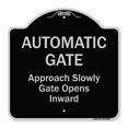 thumbnail image 1 of SignMission A-DES-BS-1818-9863 18 x 18 in. Designer Series Sign - Automatic Gate Approach Slowly Gate Opens Inward, Black & Silver, 1 of 1