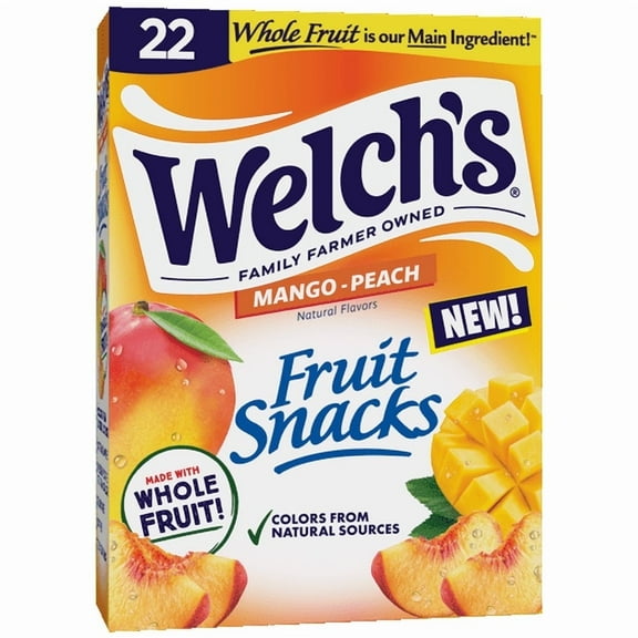 Welch's Fruit Snacks Mango-Peach Soft Fruit Snacks for Stocking Stuffers, .8 oz, 22 Count