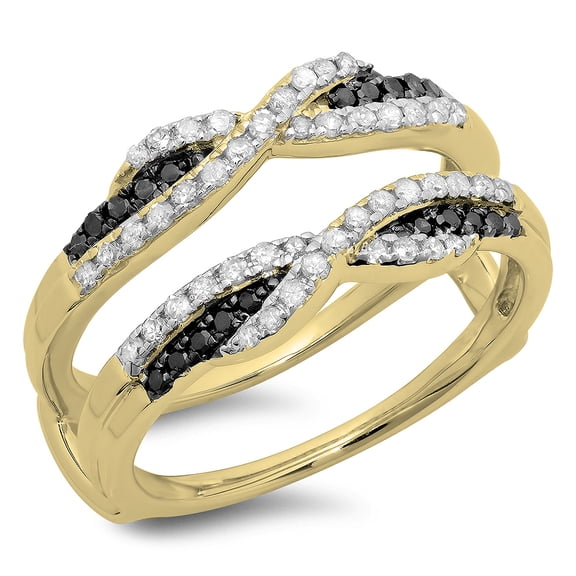 Dazzlingrock Collection 0.50 Carat (ctw) 14K Black & White Diamond Wedding Guard Double Band 1/2 CT, Yellow Gold, Size 9