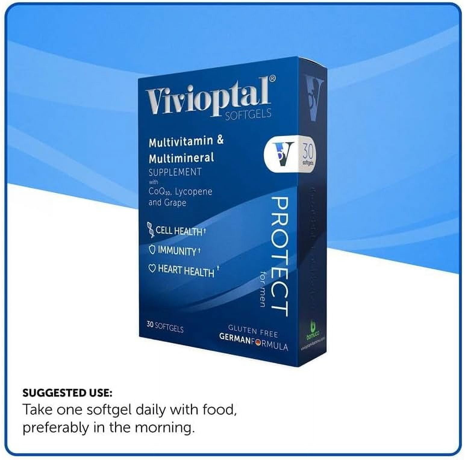 Vivioptal for Men, 30 Capsules, CoQ10, Lycopene & Resveratrol, Multivitamin & Multimineral, Gluten Free