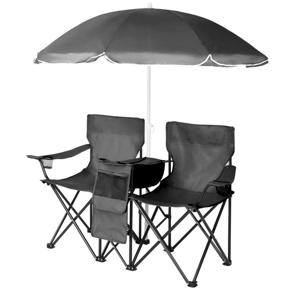 UBesGoo, Beach Chair, Two Seat Portable Chair, Folding Chairs for Outside with Umbrella, Fishing Chair with Canopy, With Bag Black